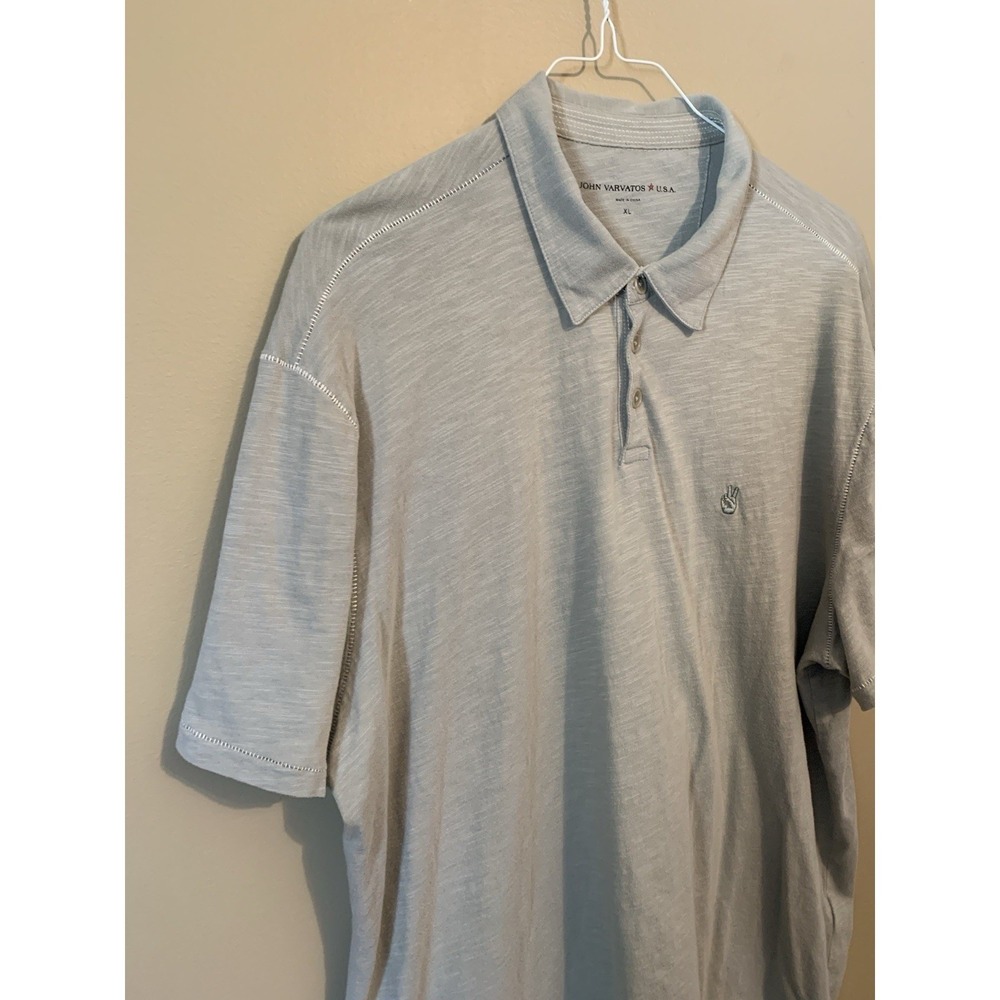 John Varvatos Mens Polo Shirt Knit Lightweight Grayscale Gray Peace Sign XL - Picture 5 of 16